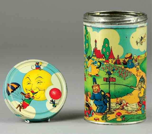 Appraisal: SCHRAFFTS ''KIDDY LAND'' CANDY BOX Tin litho can extensive graphic