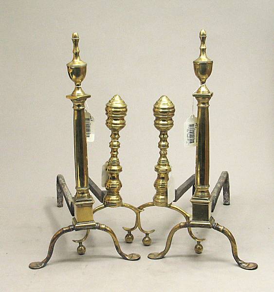 Appraisal: Two pairs of Federal brass andirons th century The first