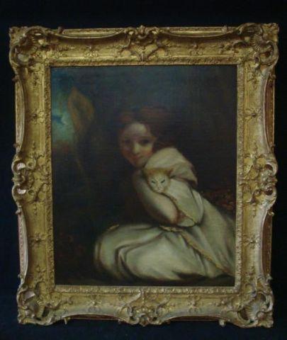 Appraisal: REYNOLDS Joshua Oil on Canvas of Girl with Cat From