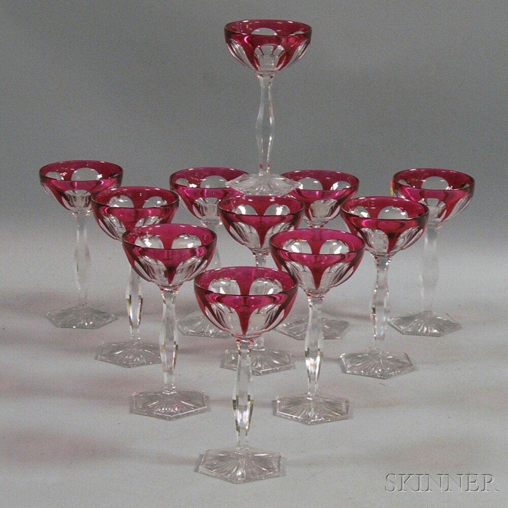 Appraisal: Set of Twelve Cranberry Cut-to-clear Glass Goblets ht in Estimate