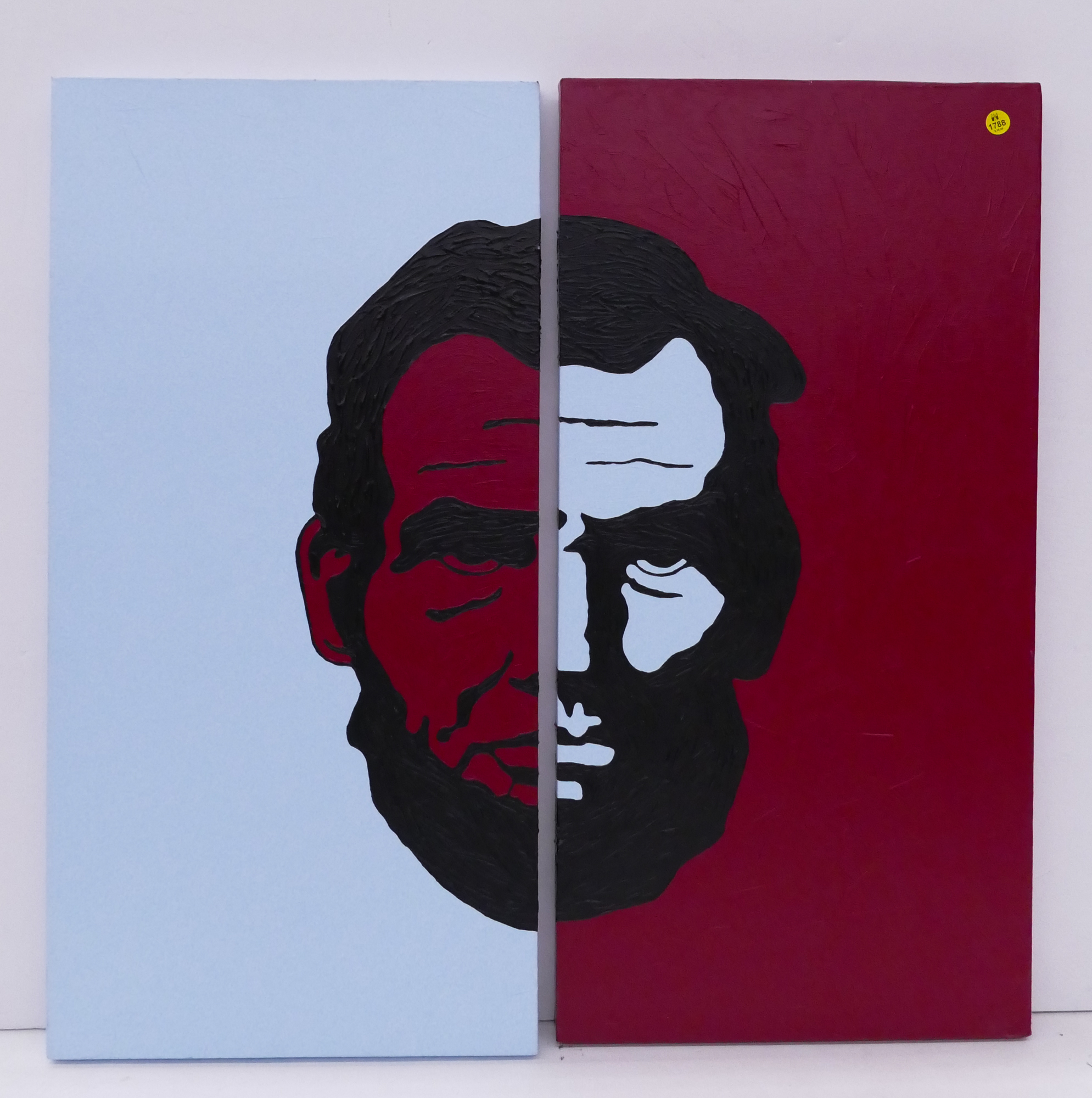 Appraisal: Heidi Barack 'Abe' Lincoln Diptych Painting- x ''