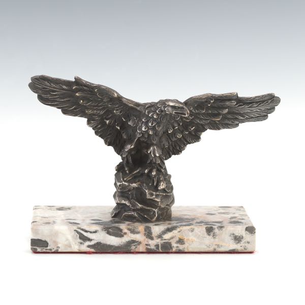 Appraisal: AMERICAN EAGLE SILVERED BRONZE HOOD MASCOT ON MARBLE BASE x