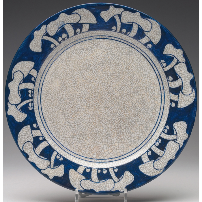 Appraisal: Dedham plate mushroom designs in blue against a white crackle