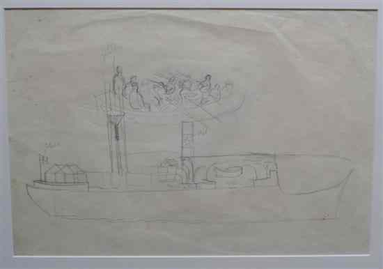 Appraisal: Eric Ravilious - pencil sketch Rowing boat and ship in