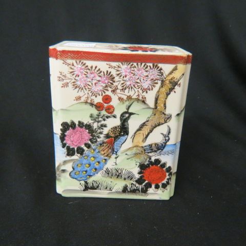 Appraisal: Oriental Vase flower arranger top rectangular peacock and floral