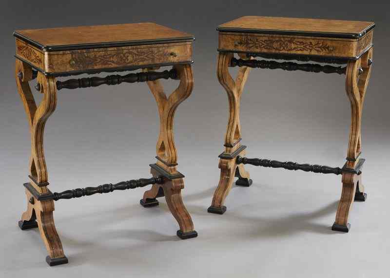 Appraisal: Pr Charles X style inlaid side tables the apron inlaid