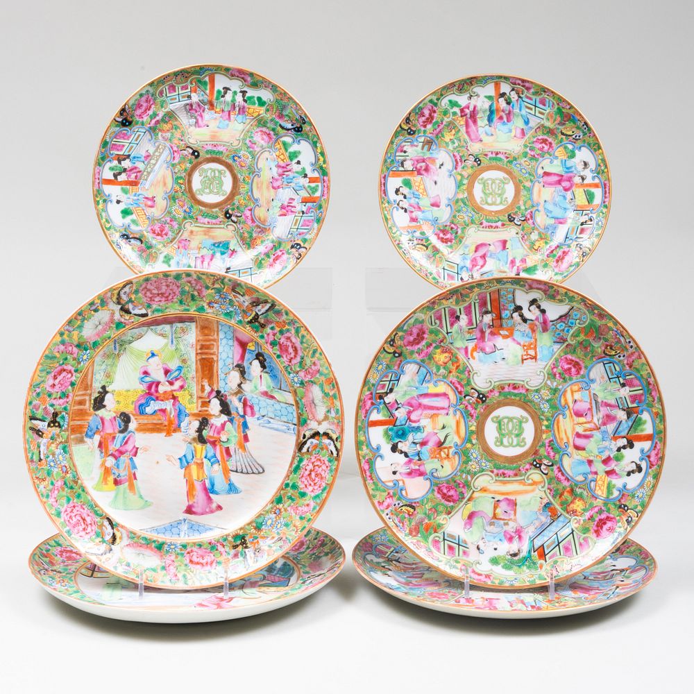 Appraisal: Group of Six Chinese Export Mandarin Palette Porcelain Plates Comprising