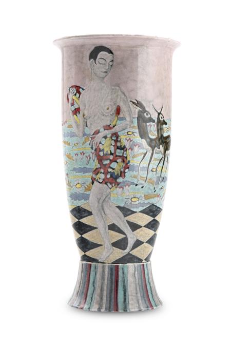 Appraisal: EDUARD KLABLENA TAPERED VASE CIRCA glazed earthenware painted with a