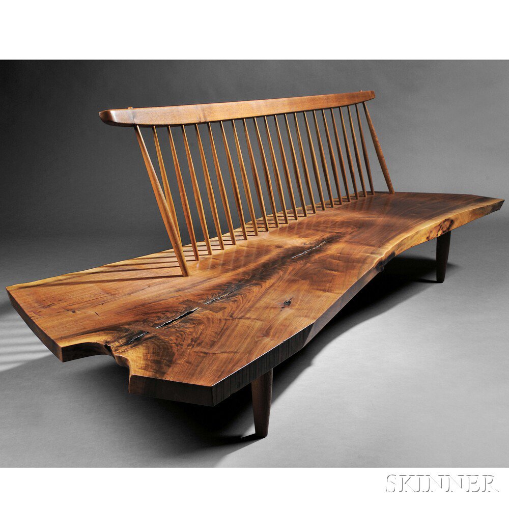 Appraisal: George Nakashima - Conoid Bench American black walnut hickory New