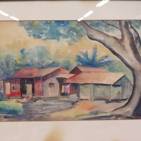 Appraisal: Hawaii Watercolor by Rose Judith Cezer fishermen and plantation houses