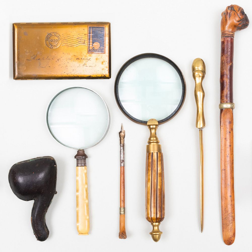 Appraisal: Group of Gentleman's Desk Accessories Comprising A carved wood pug