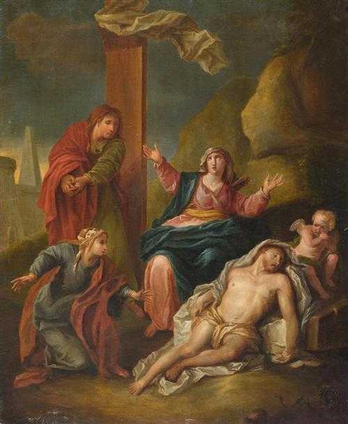 Appraisal: PROBABLY GERMAN SCHOOL TH CENTURY The Lamentation Oil on canvas