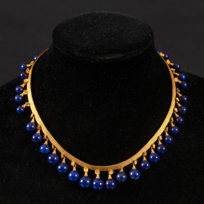 Appraisal: An Archaeological revival gold and lapis lazuli fringe necklace circa