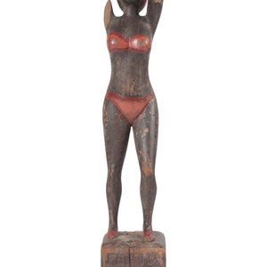 Appraisal: A Carved and Painted Wood Bather Figure Circa the base