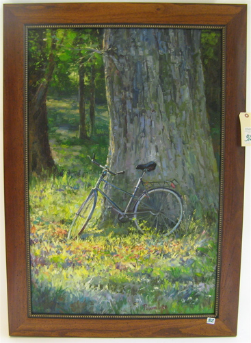 Appraisal: PILUN LEE OIL ON CANVAS Korean th century Bicycle in