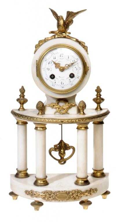 Appraisal: A FRENCH GILT BRONZE-MOUNTED MARBLE COLONNADE CLOCK in Louis XVI