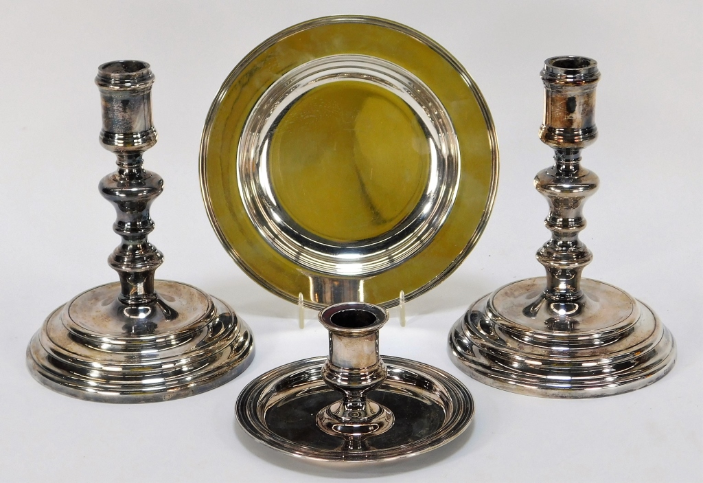 Appraisal: PC CHRISTOFLE SILVERPLATE CANDLESTICK GROUP France th CenturyIncludes a pair