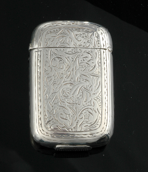 Appraisal: An antique silver vesta case The engraved sterling silver case