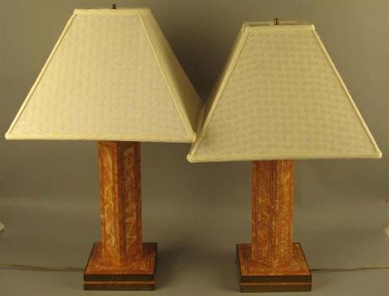 Appraisal: Pair Lamps c Finely made marble base with inlaid and