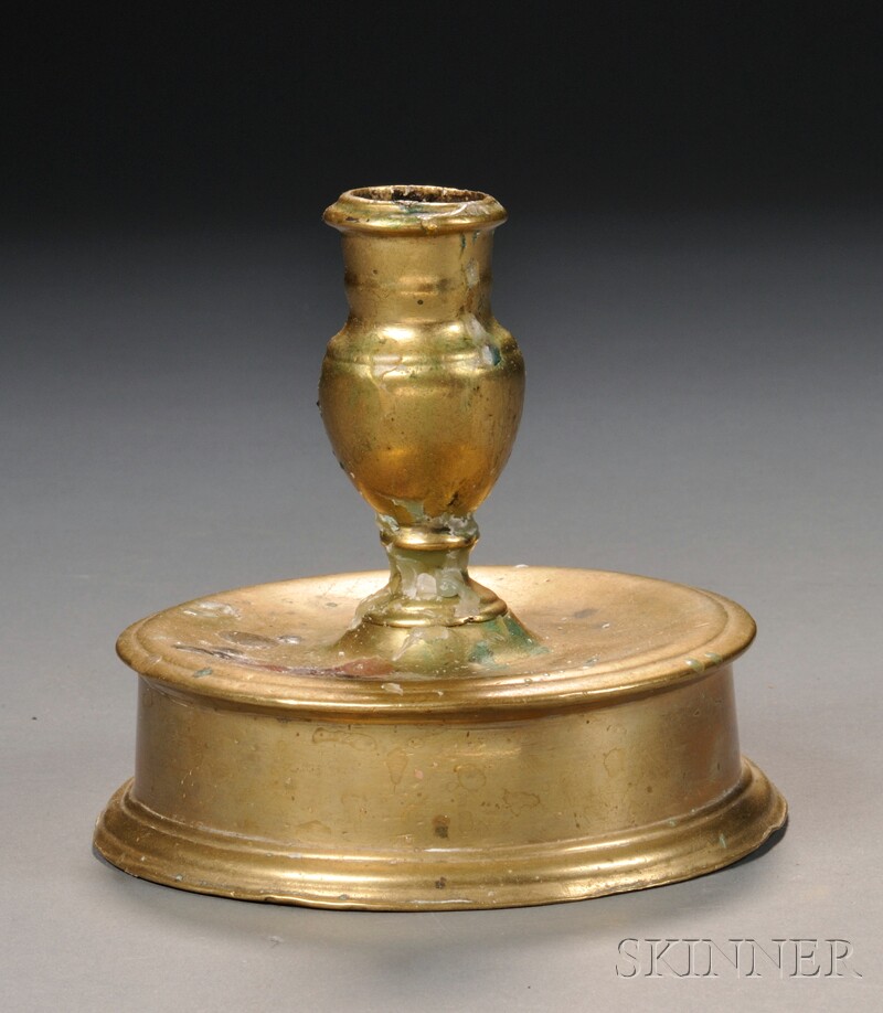 Appraisal: Early Brass Candlestick probably Spain c baluster-form candle cup with