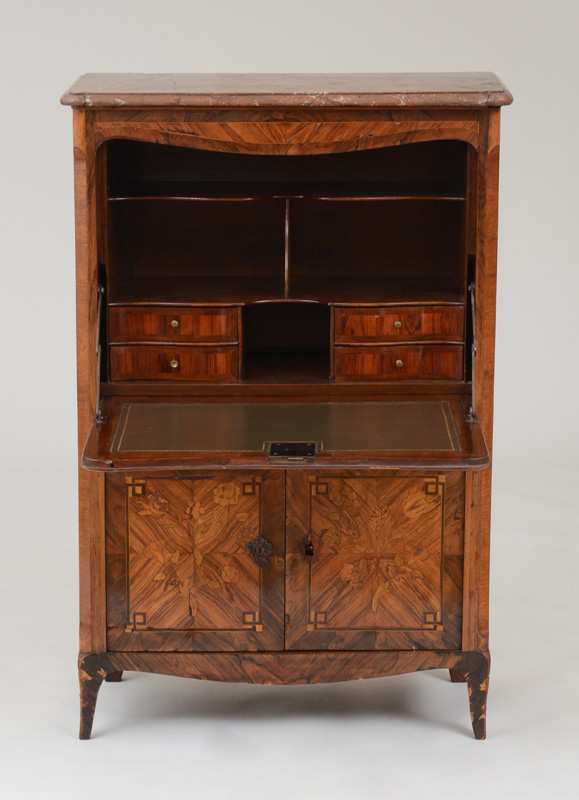 Appraisal: LOUIS XV XVI KINGWOOD AND TULIPWOOD MARQUETRY SECR TAIRE ABATTANT