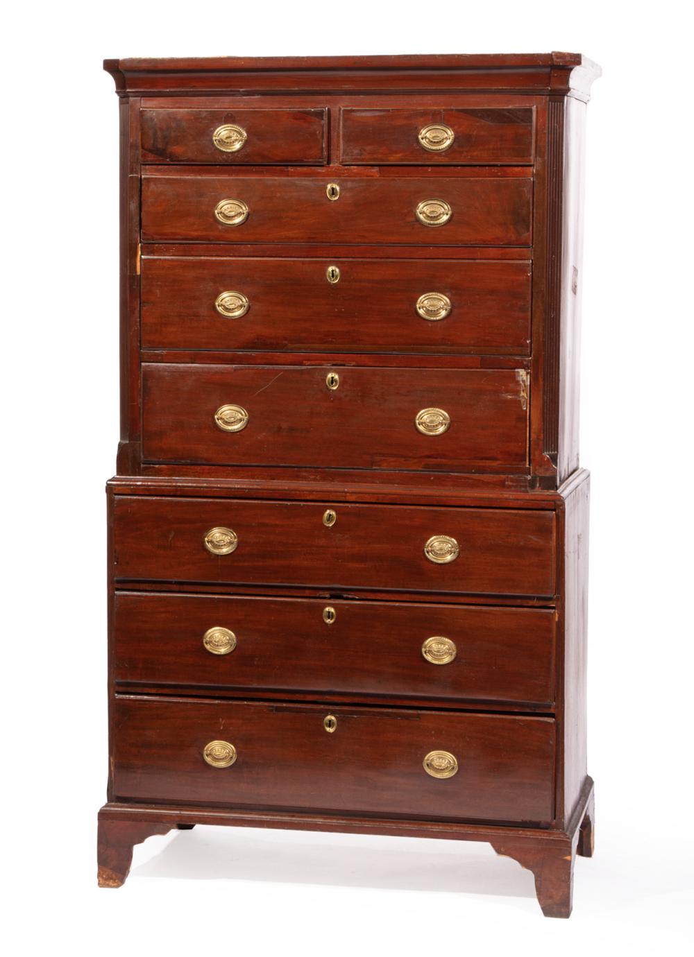 Appraisal: GEORGE III MAHOGANY CHEST-ON-CHESTGeorge III Mahogany Chest-on-Chest late th c