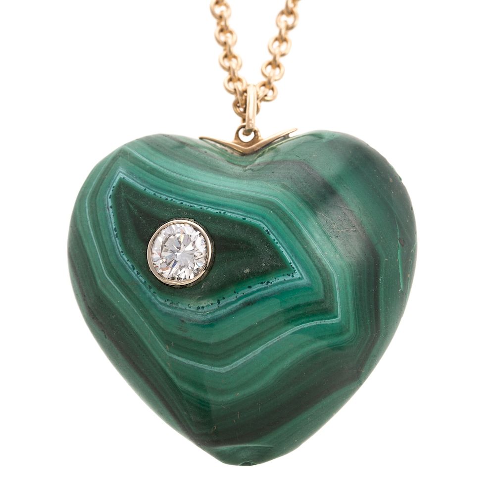 Appraisal: Lady's Malachite Diamond Heart Pendant Necklace Large malachite heart pendant