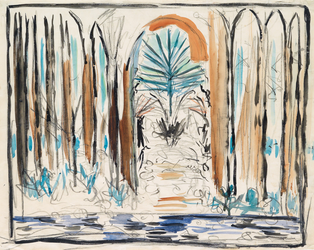 Appraisal: JOSEPH STELLA Forest Cathedral Watercolor and charcoal on paper x