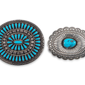 Appraisal: Navajo Silver and Turquoise Bet Buckles third quarter th century