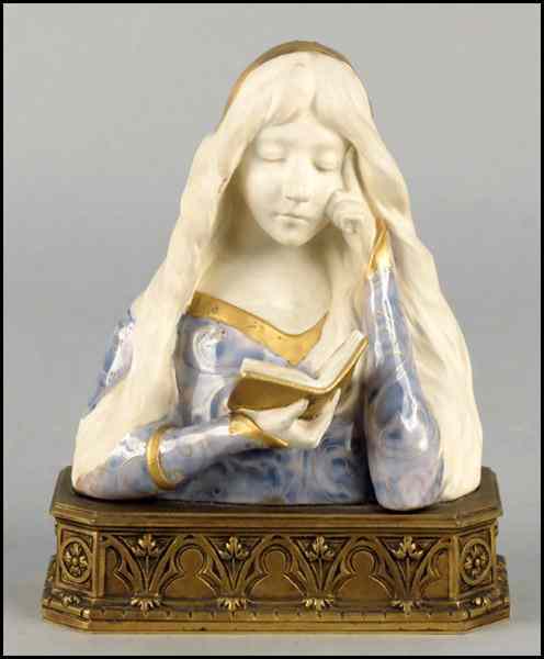 Appraisal: FRENCH GILT AND PAINTED PORCELAIN BUST Reverse is signed ''Delagrange''