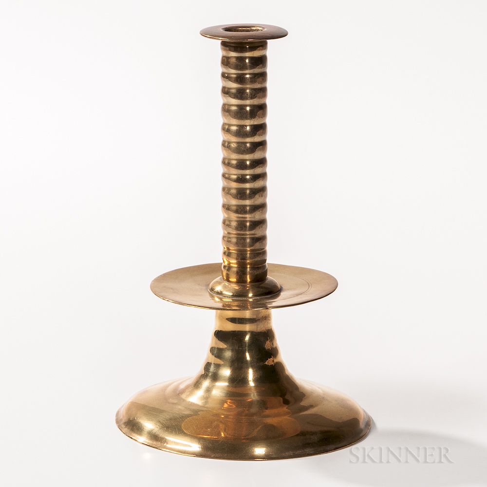 Appraisal: Tall English Trumpet-base Mid-drip Candlestick Tall English Trumpet-base Mid-drip Candlestick