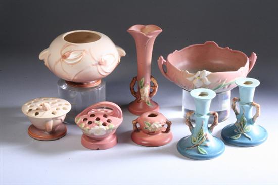 Appraisal: EIGHT PIECES ROSEVILLE ART POTTERY Various marks including raised impressed