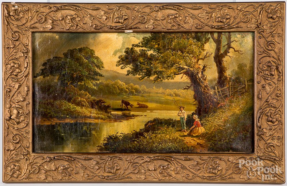 Appraisal: Oil on canvas primitive landscape late th c Oil on