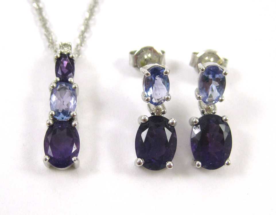 Appraisal: AMETHYST AND TANZANITE NECKLACE AND EARRING SET with a inch