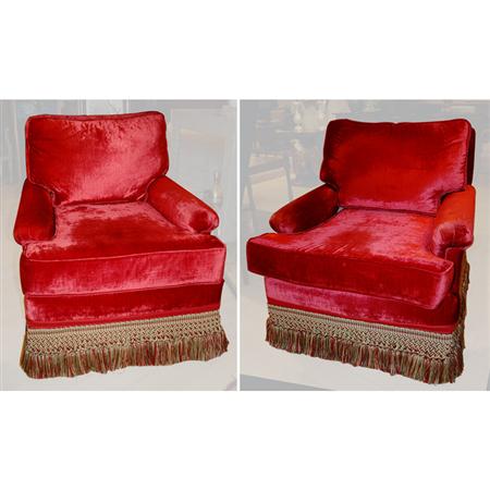 Appraisal: Pair of Red Velvet Upholstered Club Chairs Estimate -