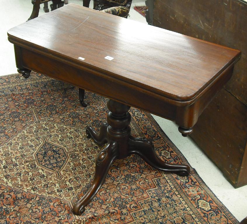 Appraisal: Victorian mahogany swivel top fold-over tea table supported upon a