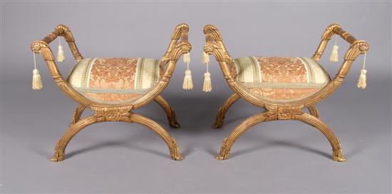 Appraisal: A Pair of Louis XVI Style Giltwood Window Benches Height