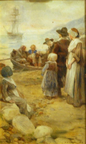 Appraisal: A A Dixon - Pilgrim Fathers leaving Plymouth - oil