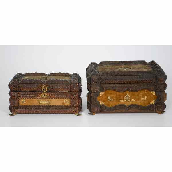 Appraisal: Continental Folk Art Tramp Art Box Continental late th century