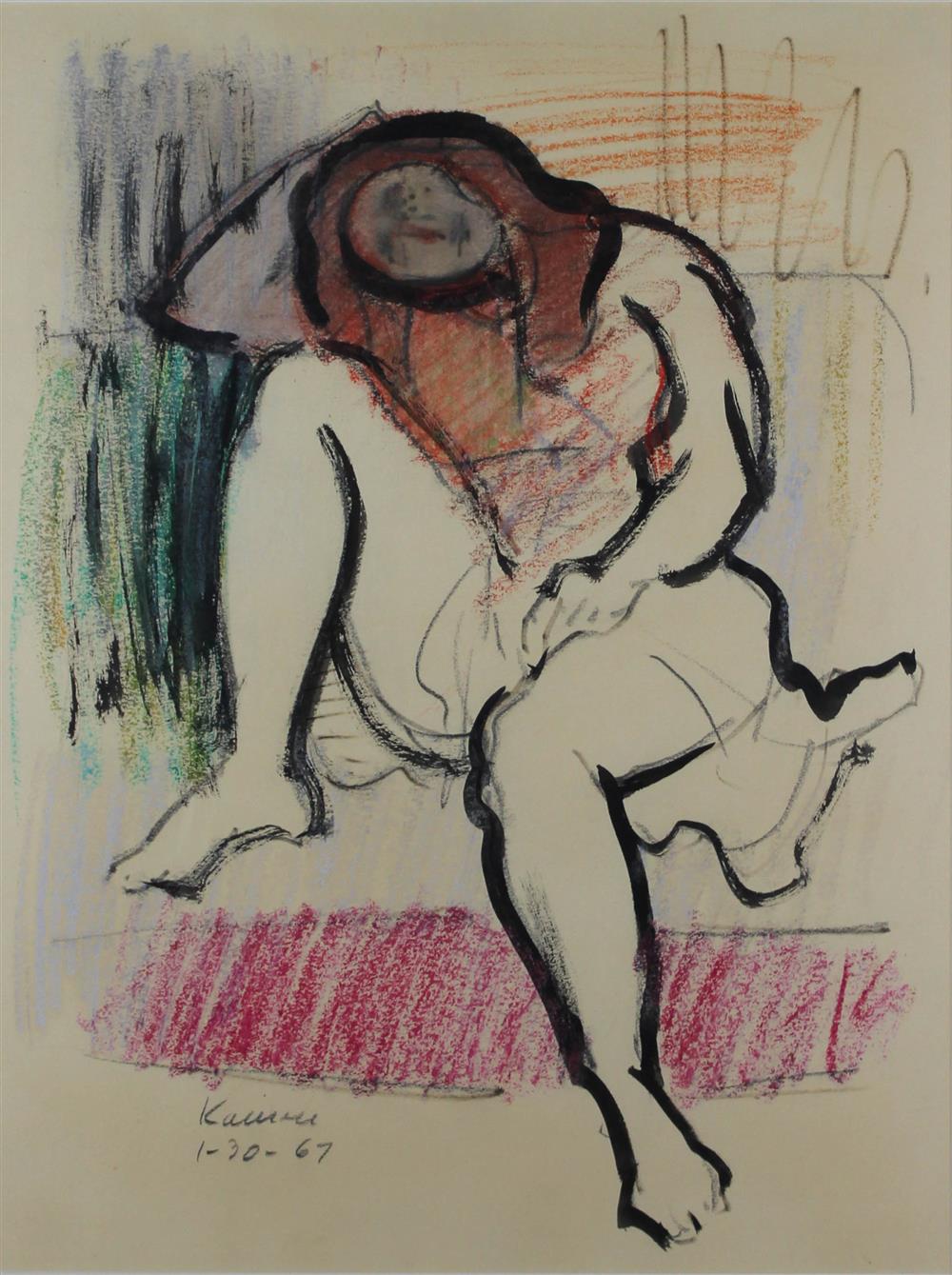 Appraisal: JACOB KAINEN AMERICAN SEATED NUDE Mixed media on paper x