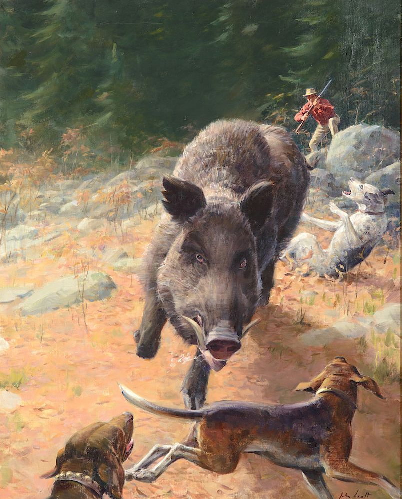 Appraisal: John Scott - Boar Hunt Exclusive on Bidsquare John Scott