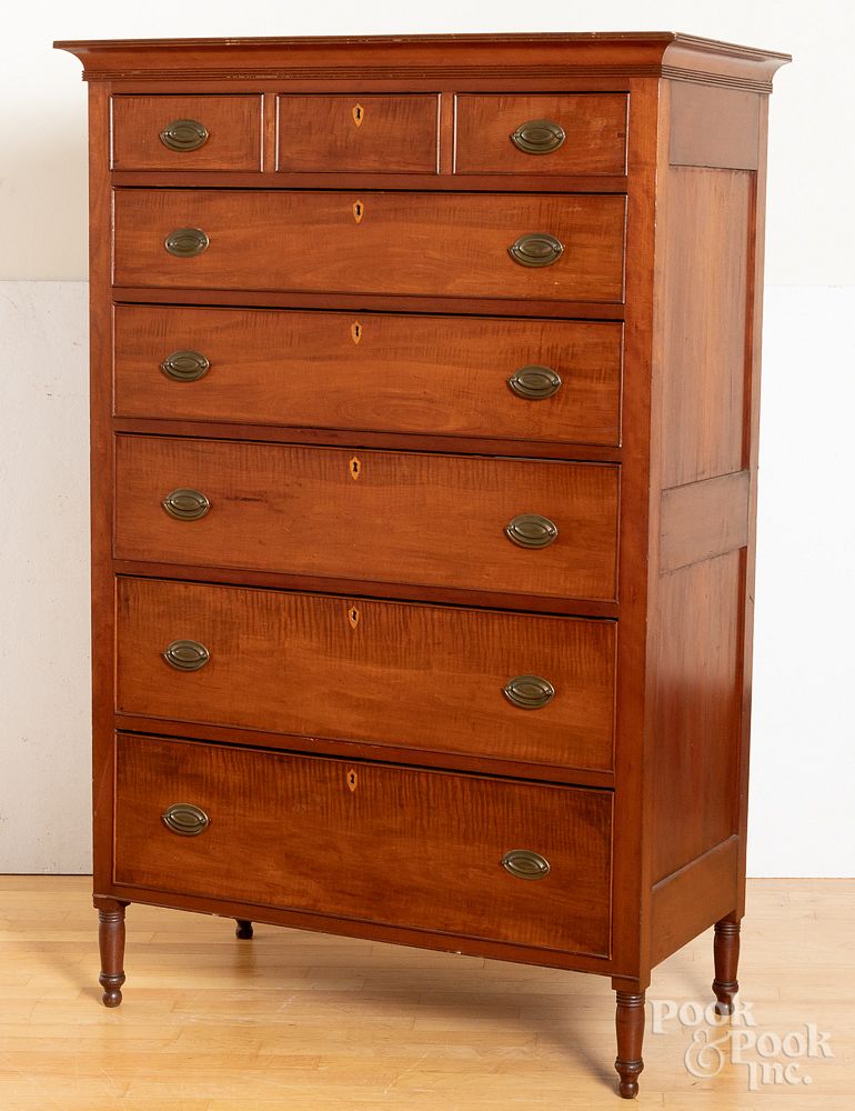 Appraisal: Pennsylvania Sheraton tall chest Pennsylvania Sheraton tiger maple and cherry