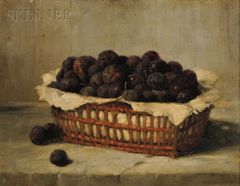 Appraisal: American School th Century Plums in a Basket Unsigned Oil