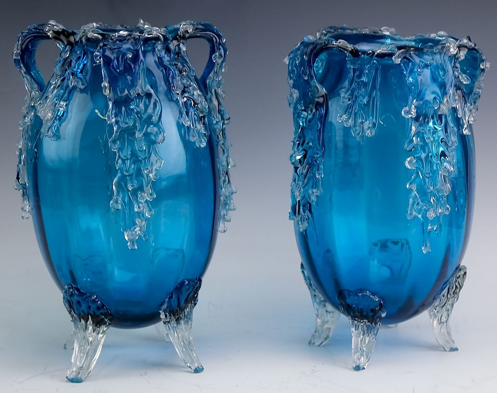 Appraisal: Pair Victorian Style Art Glass Footed Mantle Vases Pair of