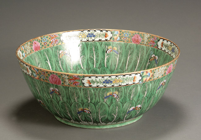 Appraisal: Chinese Export 'Cabbage Leaf' Punch Bowl th Century The interior