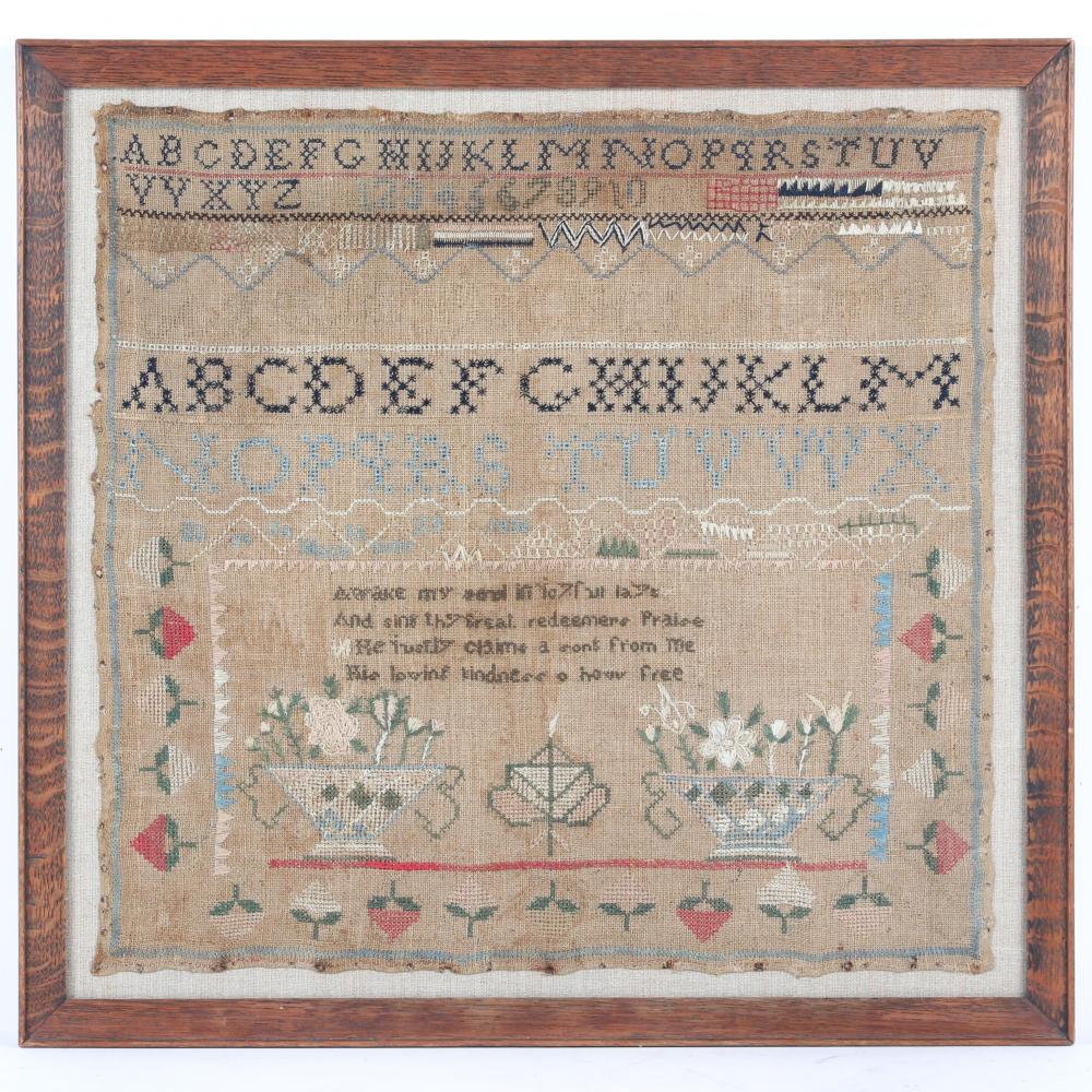 Appraisal: FRAMED ANTIQUE ELIZA BLACK'S AMERICAN NEEDLEWORK SQUARE SAMPLER WITH BIBLE