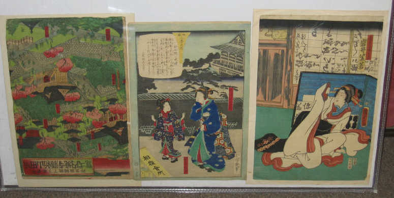 Appraisal: JAPANESE TH CENTURY Three color woodcuts depicting a village scene