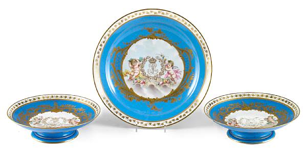 Appraisal: A group of three S vres style porcelain serving dishes