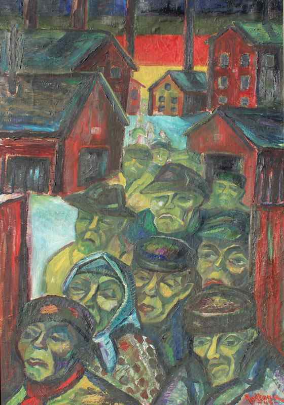 Appraisal: AALTONA Veikko Finland - Expressionist Village Scene with Villagers in