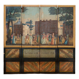 Appraisal: A George III Four-Panel Painted Canvas Screen th Century titled